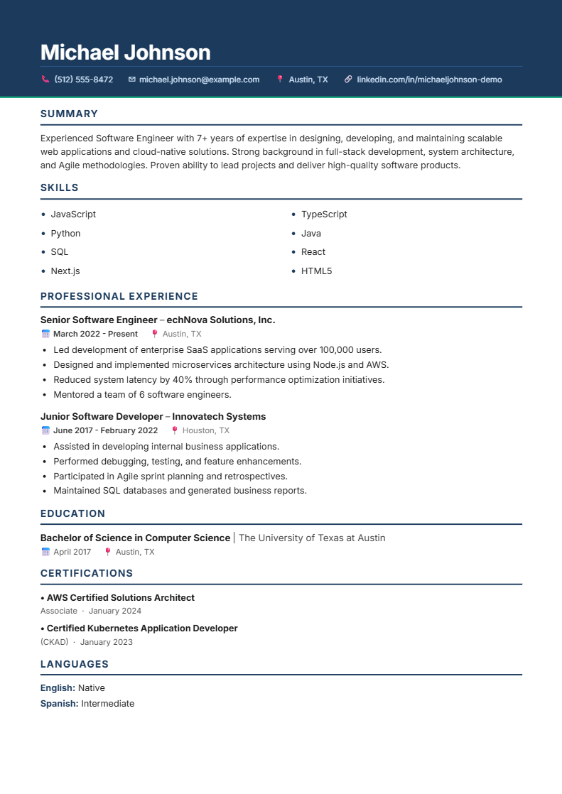 Corporate Blue ATS resume template with a navy header band and two-column skills